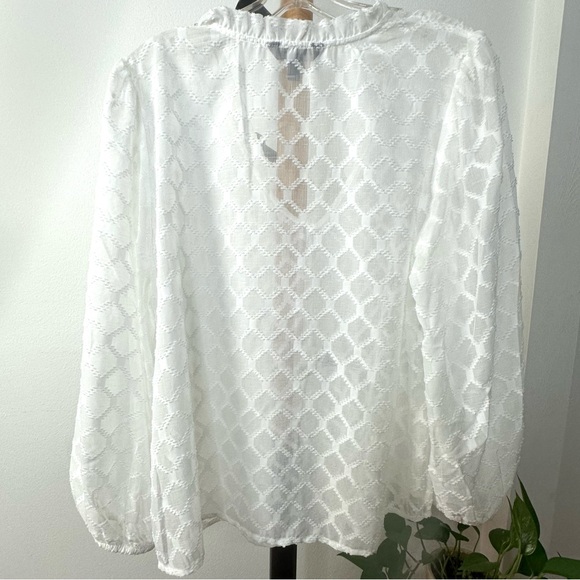Banana Republic 3/4 sleeve V neck semi sheer white blouse w/ ruffle trim SZ LG - Picture 6 of 8